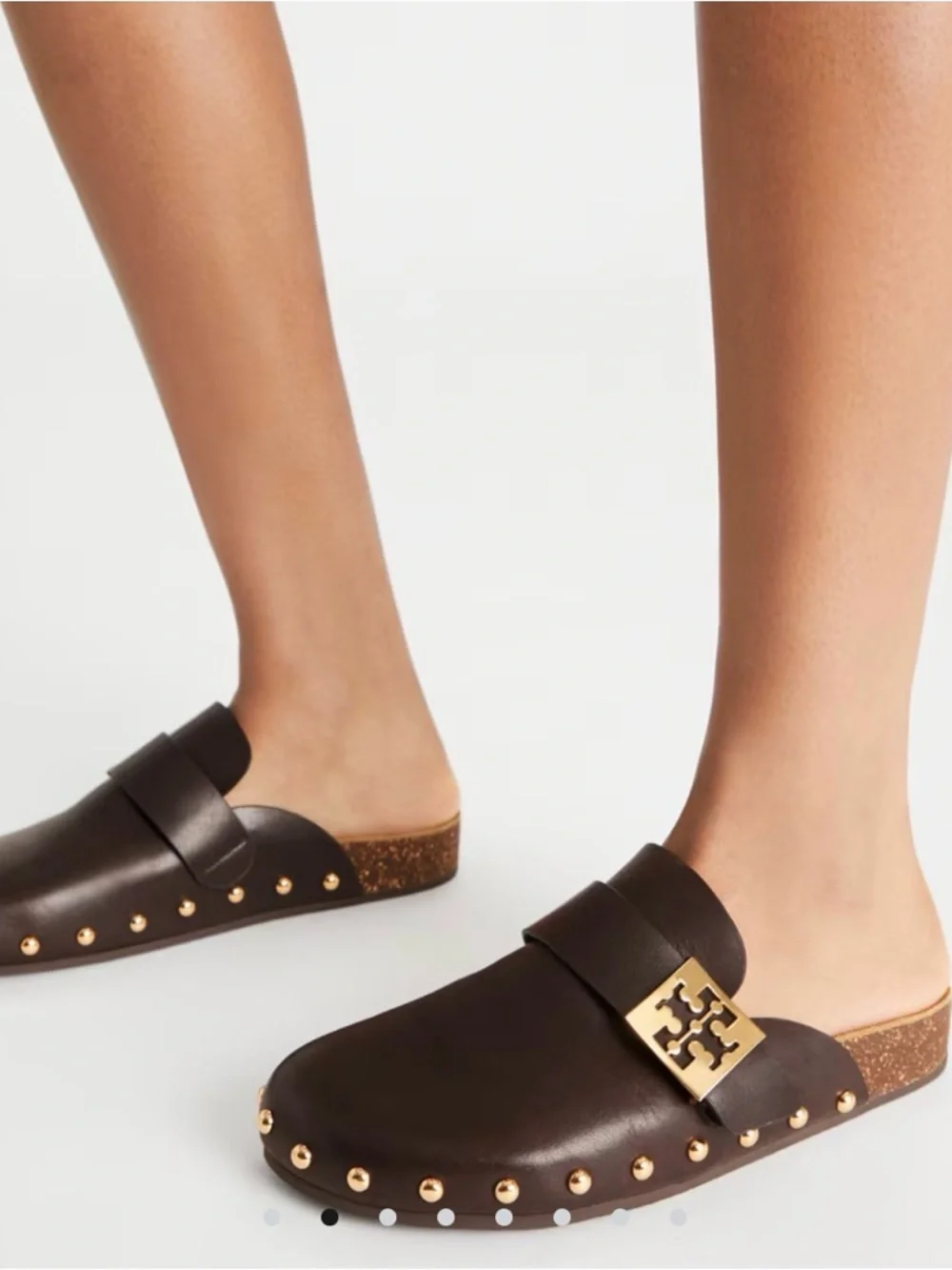 Tory Burch Dark Brown Leather Mule with Gold Logo - Picture 1 of 9